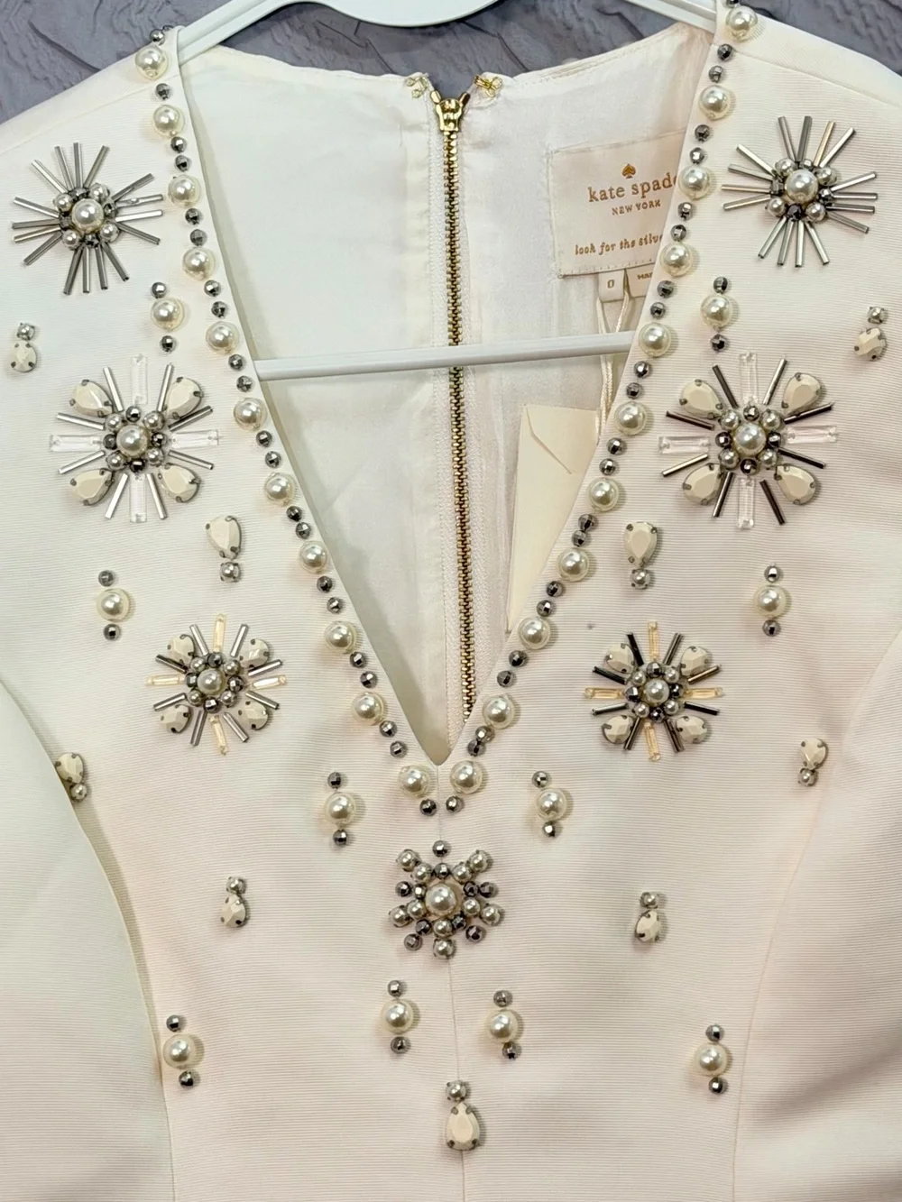 Kate Spade New York Embellished Structured Fit Flare Dress Cream NWT Size 0